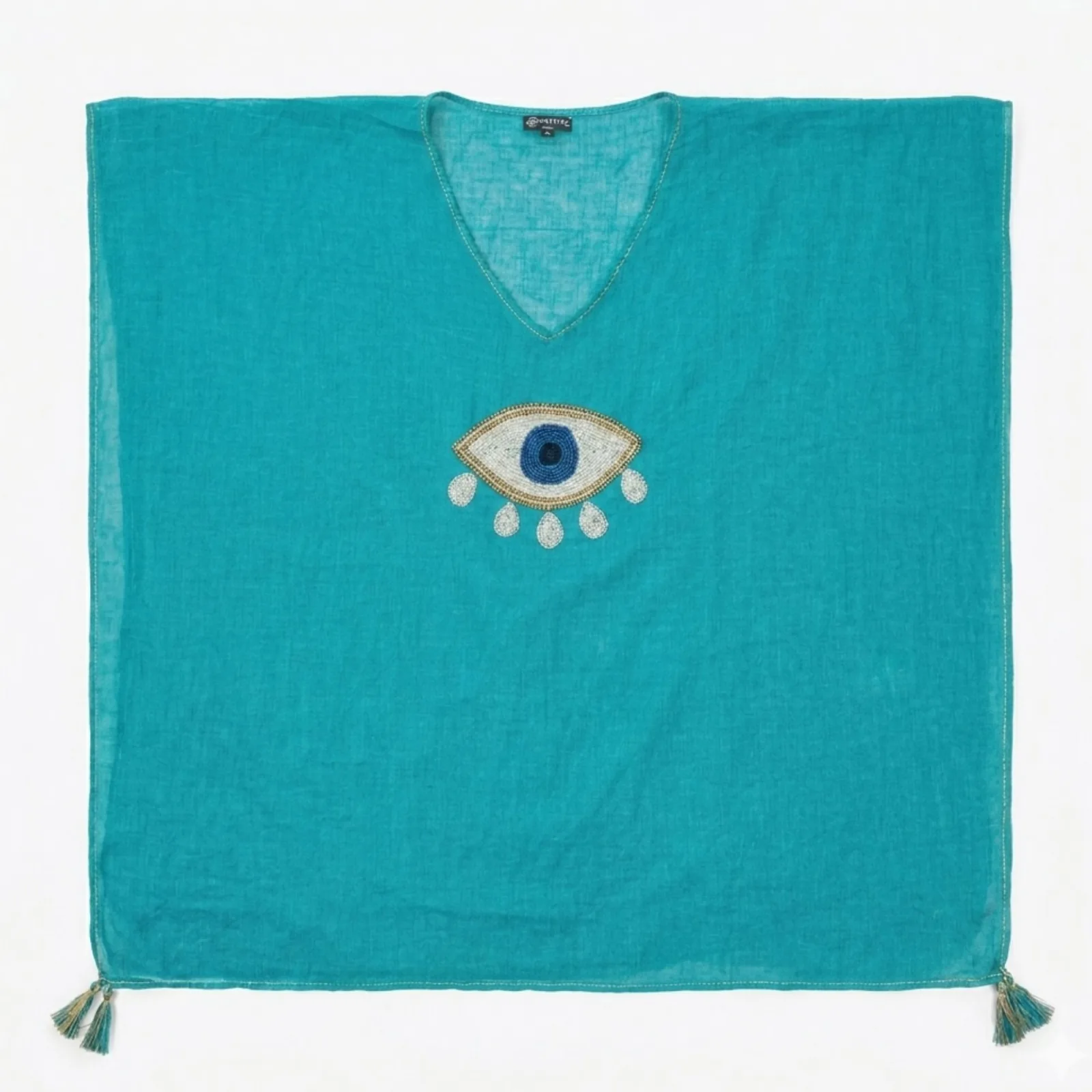Nomad Sari On the Med Collection - Kaftan - tyrkysový s velkým zlatým a bílým okem
