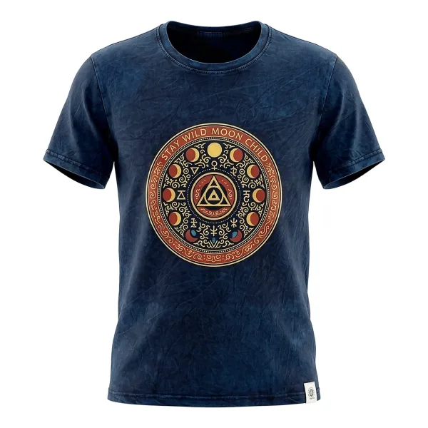 Nomad Sari Stonewash Bavlněné Tričko - Stay Wild Moon Child - Modré - Velikost L