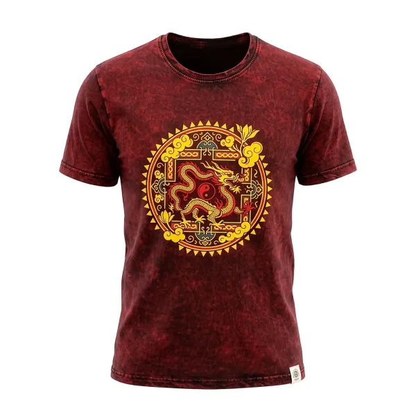 Nomad Sari Stonewashed Bavlněné Tričko - Dračí Mandala - Bordó - Malé