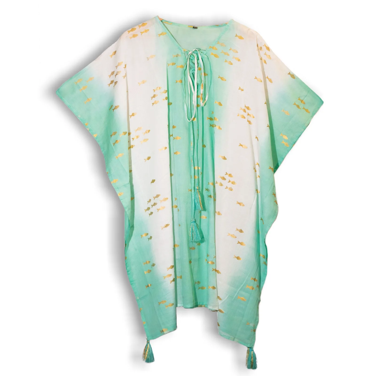 Nomád Sari - Kaftan - Bílý  & Tyrkysový - Design Zlaté Ryby
