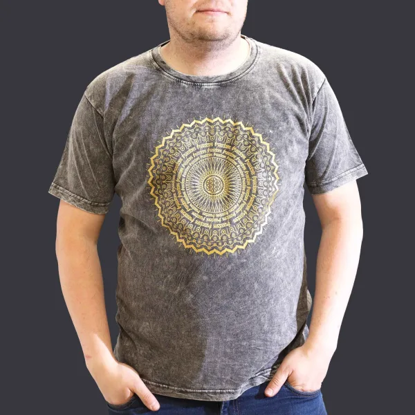 Extra Velké Stone Washed Tričko - Mandala - Tmavě Šedé