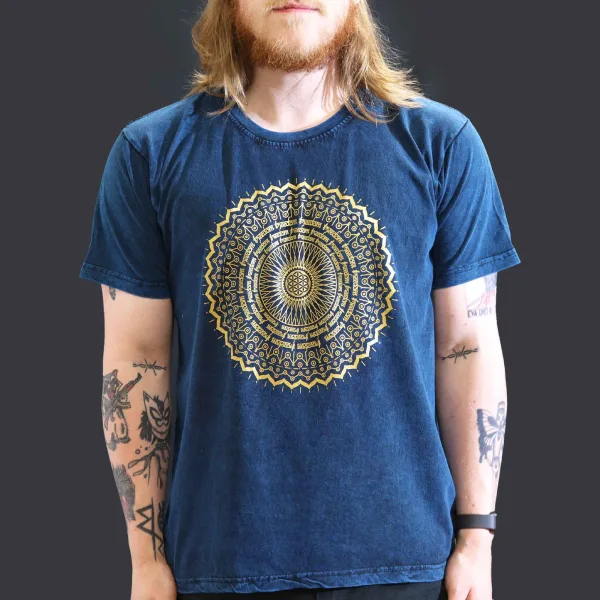 Velké Stone Washed Tričko - Mandala - Modré