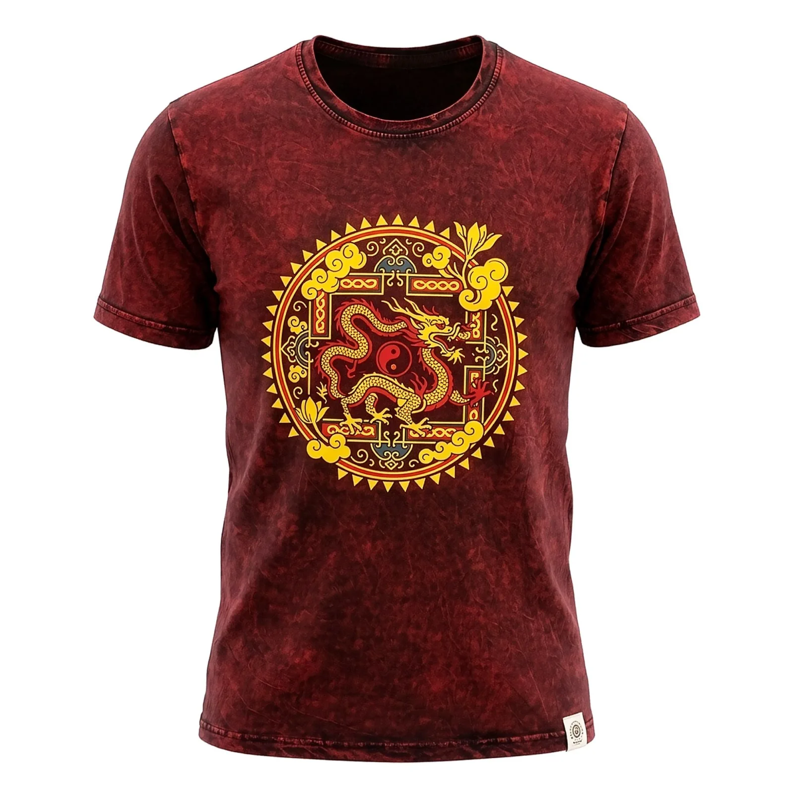 Nomad Sari Stonewash Bavlněné Tričko - Dračí Mandala - Bordó - Velikost L