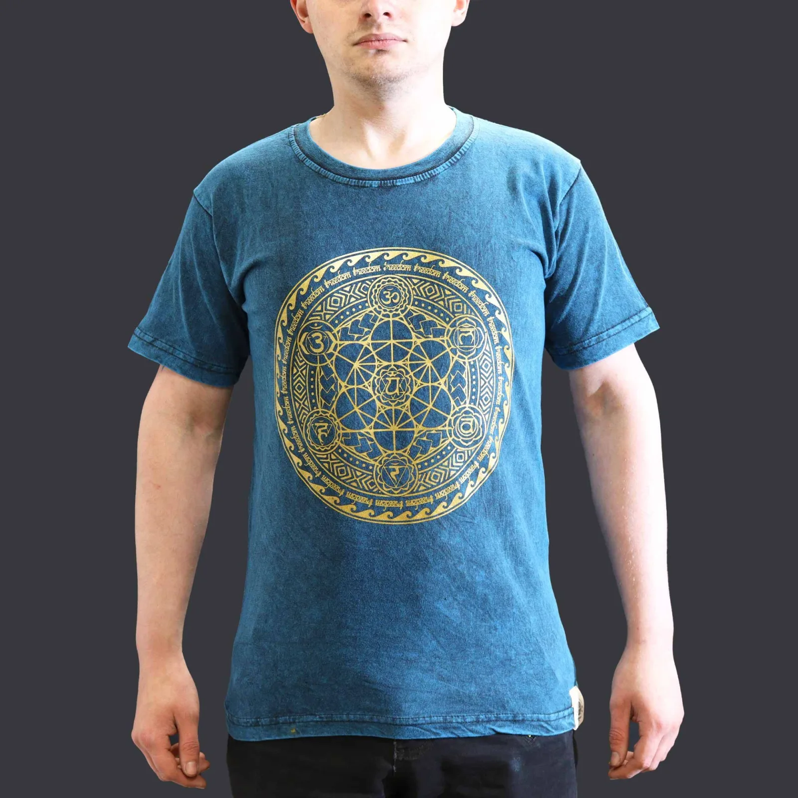 Malé Stone Washed Tričko - Chakra - Modré