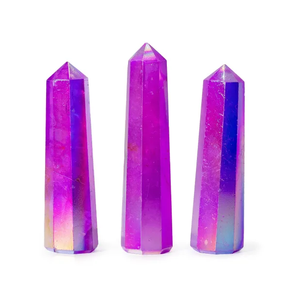 Hroty Obelisku z Drahých Kamenů - cca 9cm - Aurura Křišťálový Křemen - Fialové