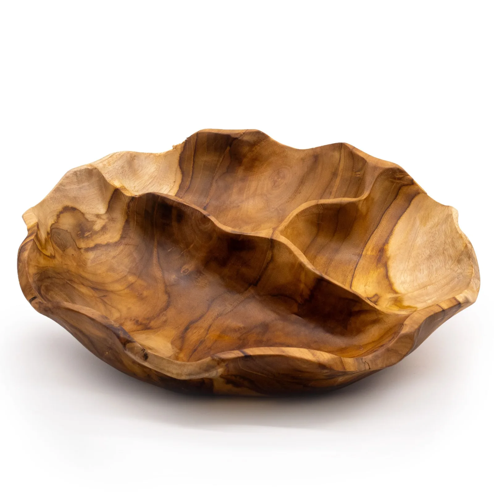 Hladká Kulatá Mísa na Ovoce z Teakového Dřeva se 3 Sekcemi - 30x5.5cm
