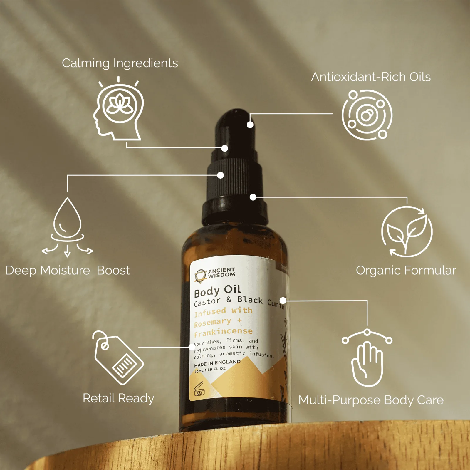 Organický Tělový Olej 50ml - Rozmarýn & Kadidlo