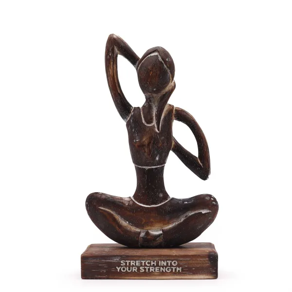 Dřevěná Yoga Lady Figurka - Antická - Pozice Kravího Obličeje - "Stretch into Your Strength"
