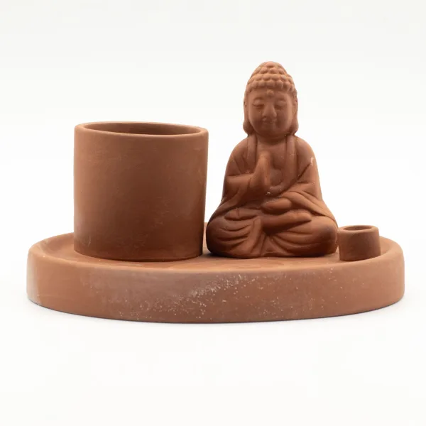 Víceúčelový Talíř pro Kadidla - Buddha - Naturální Terakotový Styl