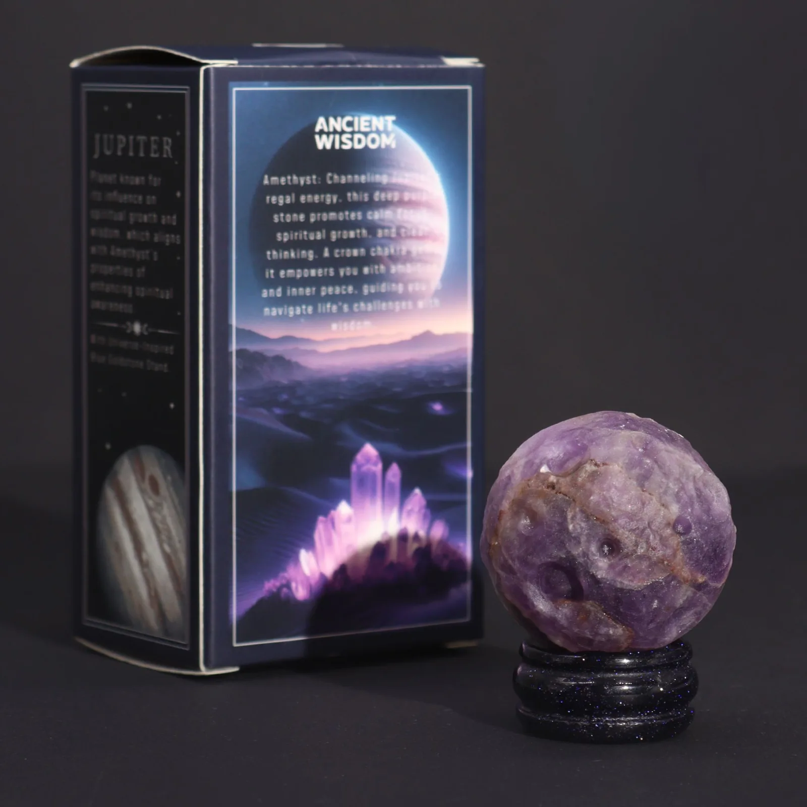 Planeta z Ametystu na Podstavci ze Zlatého Kamene - 40mm
