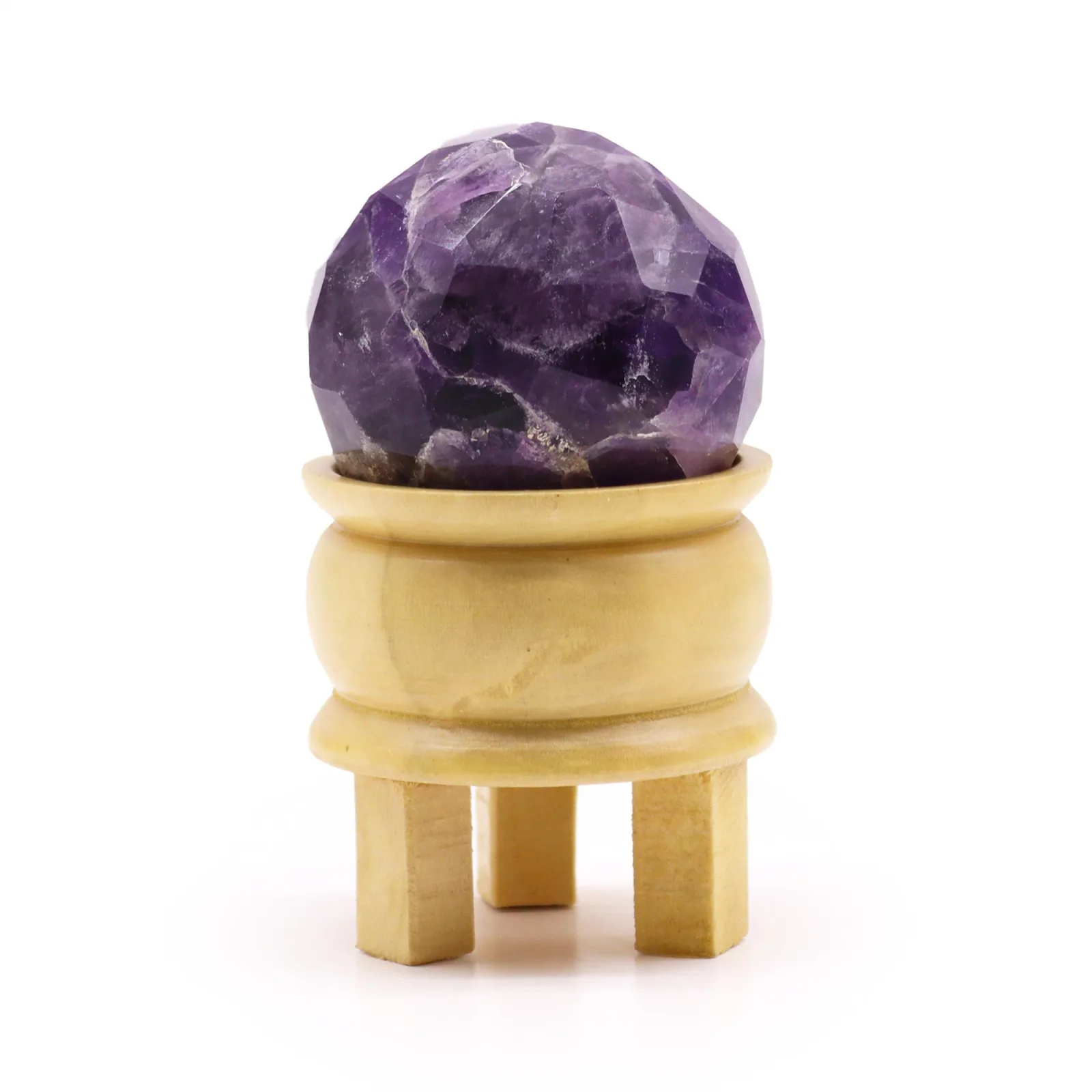 Léčivá Fasetovaná Koule z Drahých Kamenů s Podstavcem - Ametyst