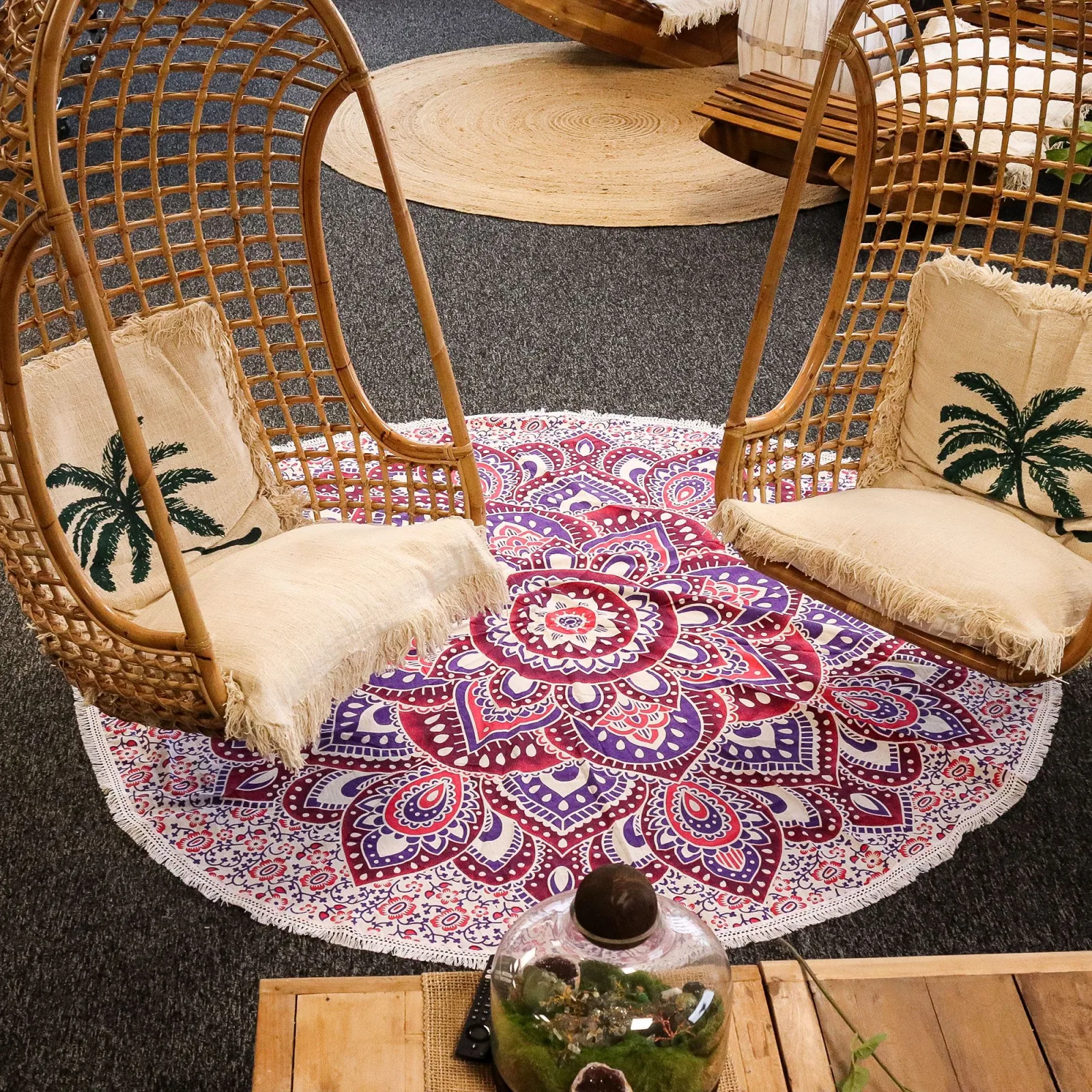 Velký Mandala Kruhový Nástěnný Závěs (180cm) - Růžová a Fialová