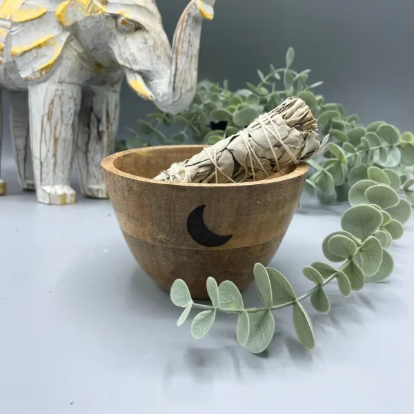 Dřevěná Rituální Miska pro Vykuřovací Svazky - 3 Měsíce - 12x7cm