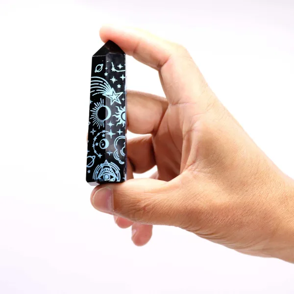 Černé Obsidiánové Hroty (cca 60-70 gm 9cm) - Mystický Příběh - Nebesky Modrá