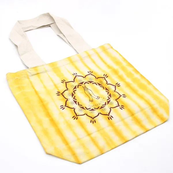Bavlněná Taška (6oz) - 38x42x12cm - Ruce Namasté - Žlutá - Přírodní Popruhy