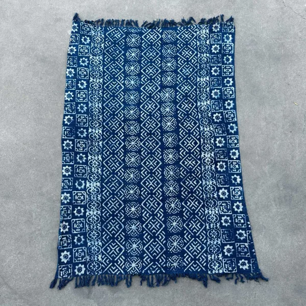 Ručně Vyráběný Indigový Přehoz - 170x120cm - Desi Pruhy