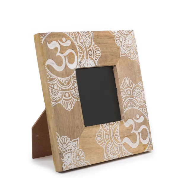 Malý Rám Obrazu z Mangového Dřeva (pro 10x15cm) 20x20x2cm - Mandala - Bílý