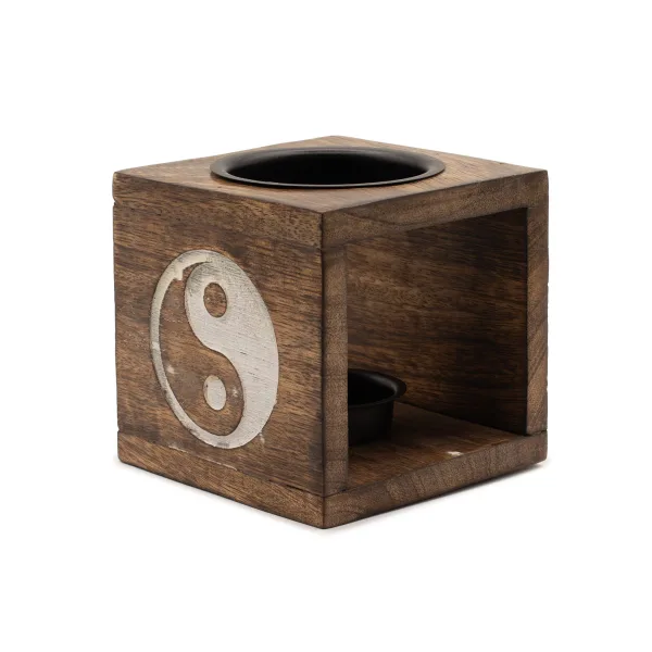 Čtvercová Aroma Lampa z Mangového Dřeva  - Yin Yang