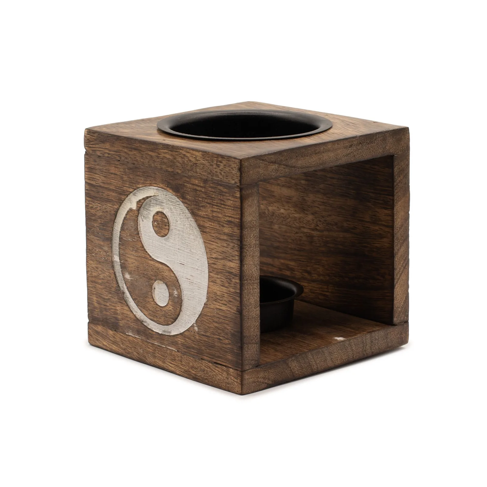 Čtvercová Aroma Lampa z Mangového Dřeva  - Yin Yang
