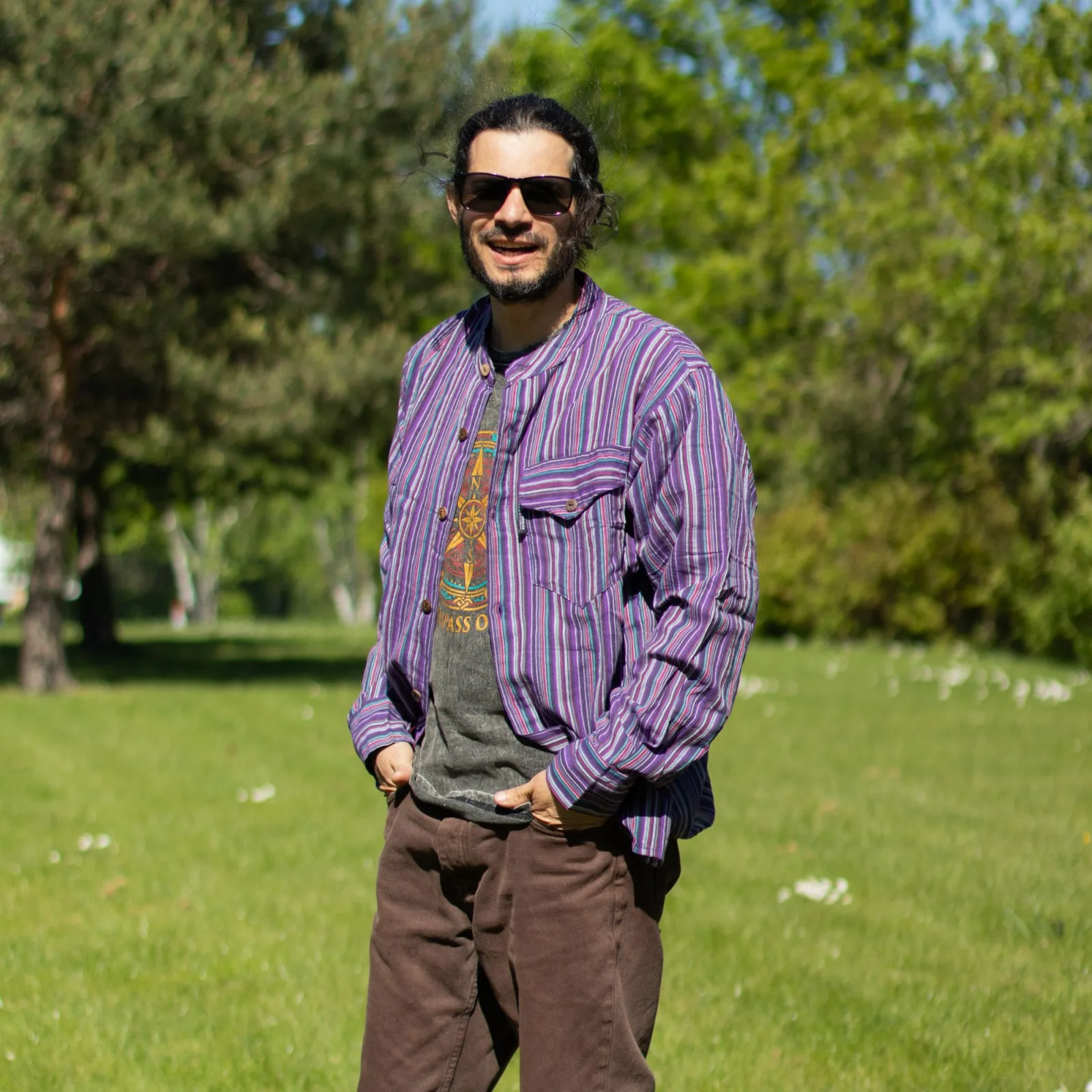 Nomad Sari Dědečkovská Košile - Černo-Fialová - Velikost XL