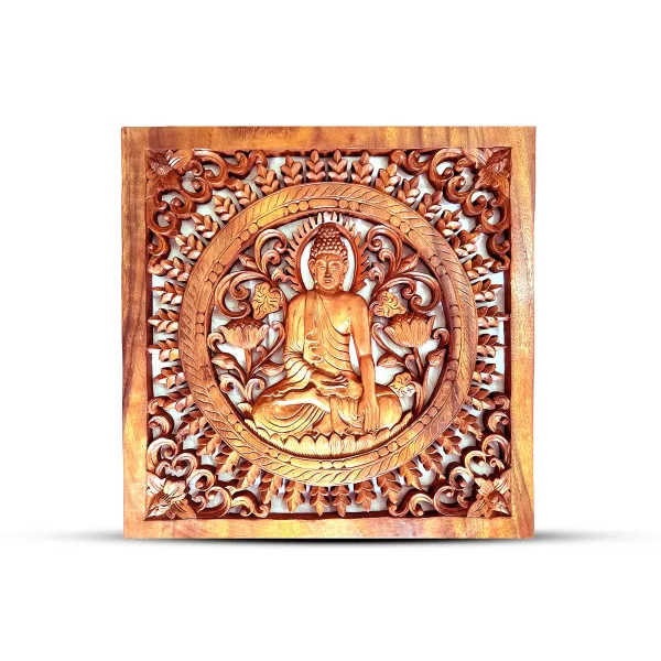 Čtvercový Dekorativní Dřevěný Buddha Panel 40x40cm