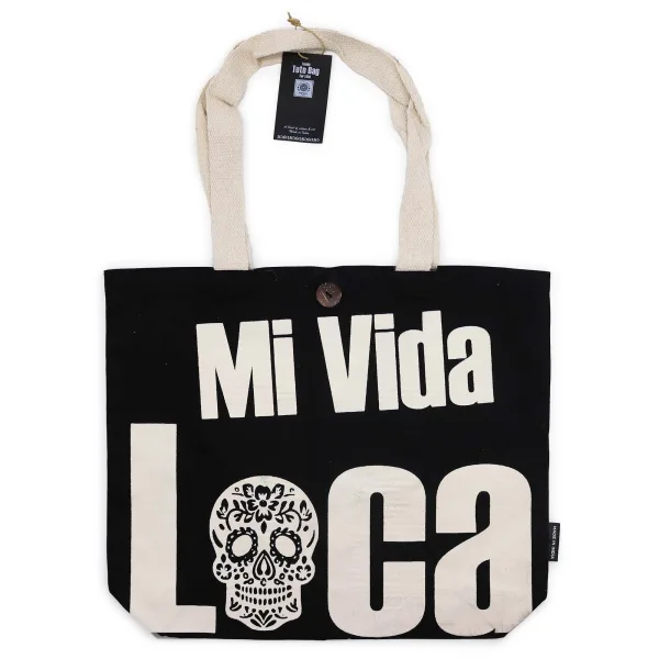 Ikonická Klasická Taška - Mi Vida Loca - Černá Přírodní 10oz (36x43x10cm)