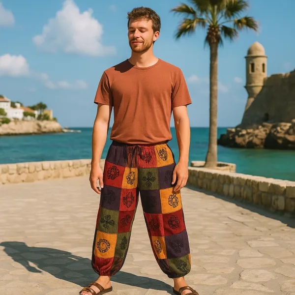 Nomad Sari - Kalhoty se Vzorem Hub - Blokový Potisk - Oranžové Tóny L/XL