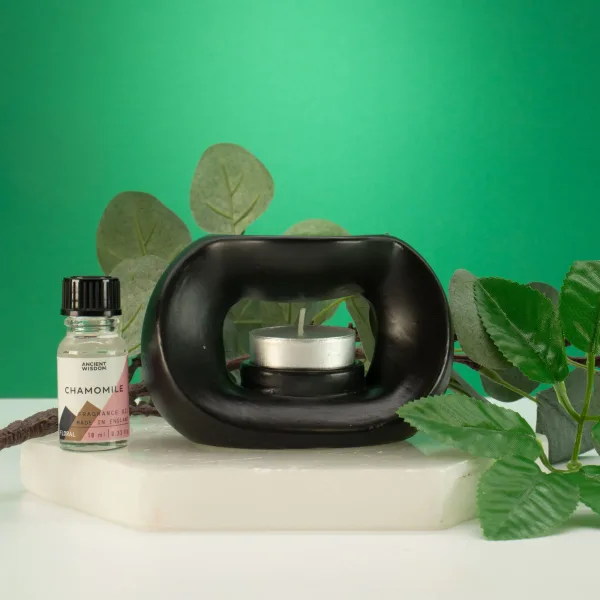 Keramická Zenová Aroma Lampa - Oválný Oblázek - Matná Černá