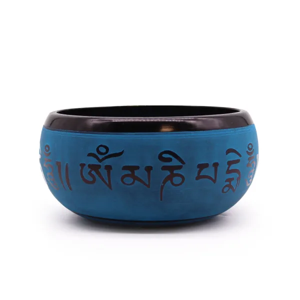 Zpívající Miska ze Zemního Prášku - Modrá Mantra 5 Buddhů - 16cm