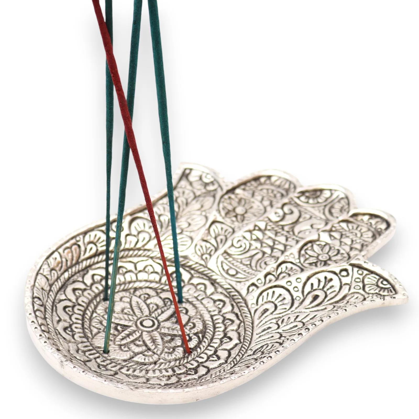 Stojan na Vonné Tyčinky z Leštěného Hliníku - Hamsa 18x13cm