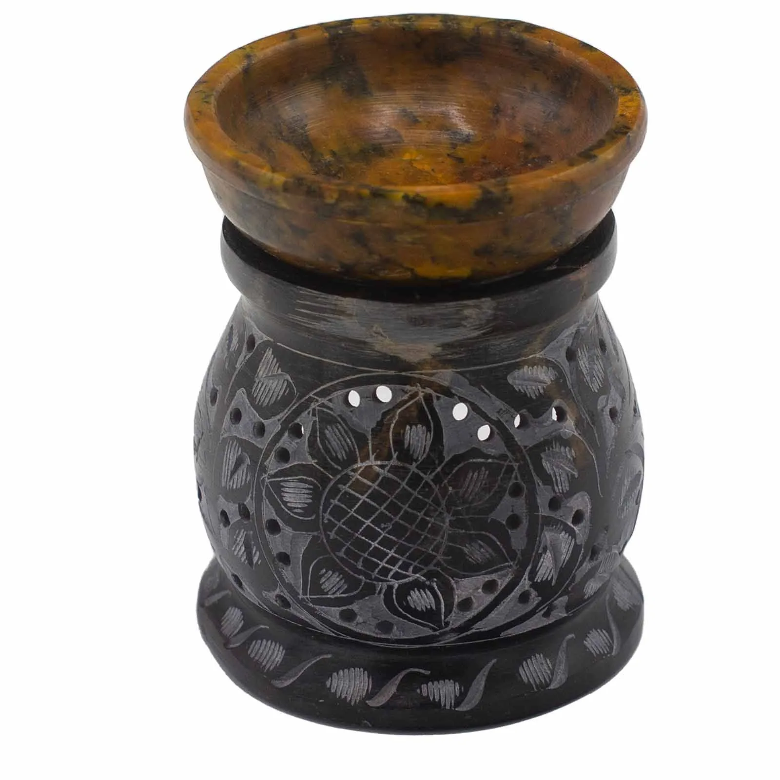 Mastková Aroma Lampa 10.5cm - Květ Mandala - Černá a Žlutá