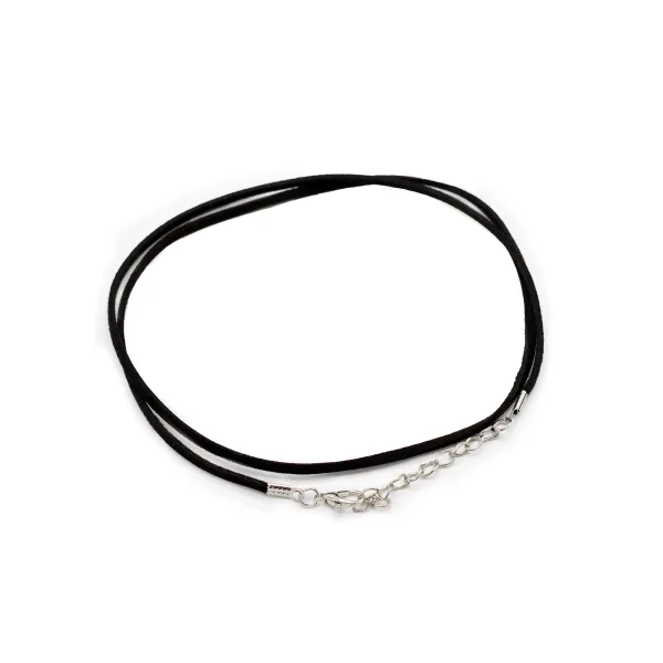 Šňůrka z Umělého Semišu se Zapínáním -  2.5mm x 55cm - Černá  A001
