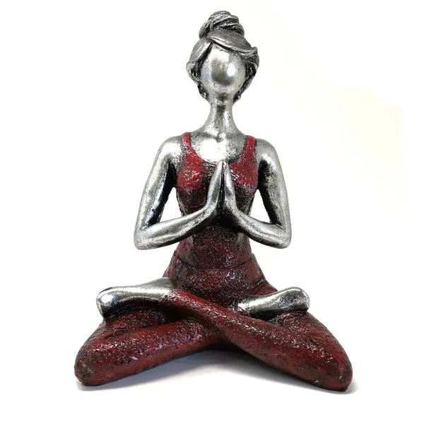 Yoga Lady Figurka -  Stříbrná & Bordová 24cm