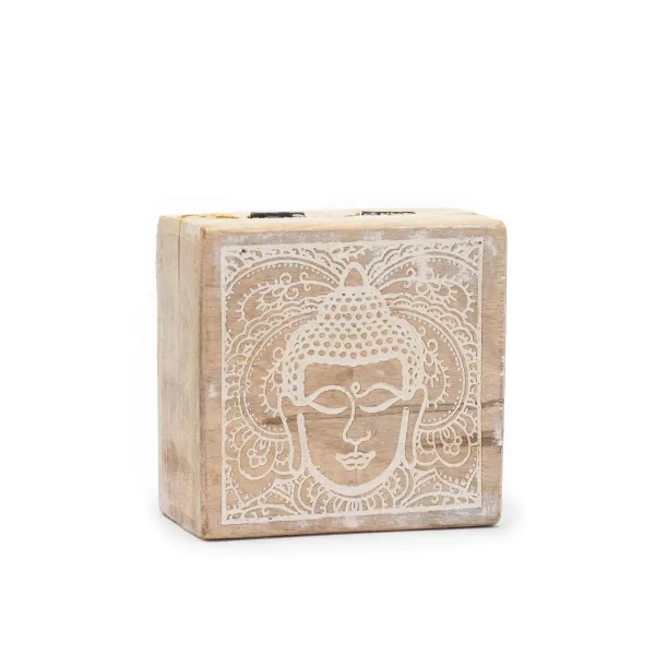 Malá Čtvercová Krabička 10x10x4.2cm - Tvář Buddhy - Bílá Vymývaná