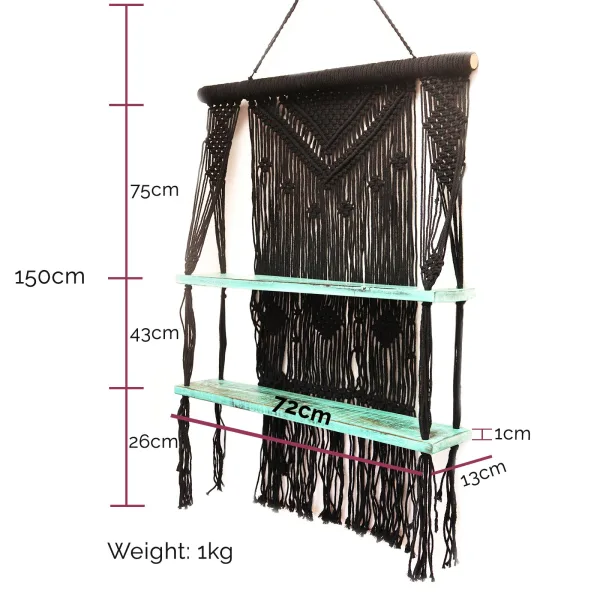 Přírodní Macramé Závěsná Police - Modrá