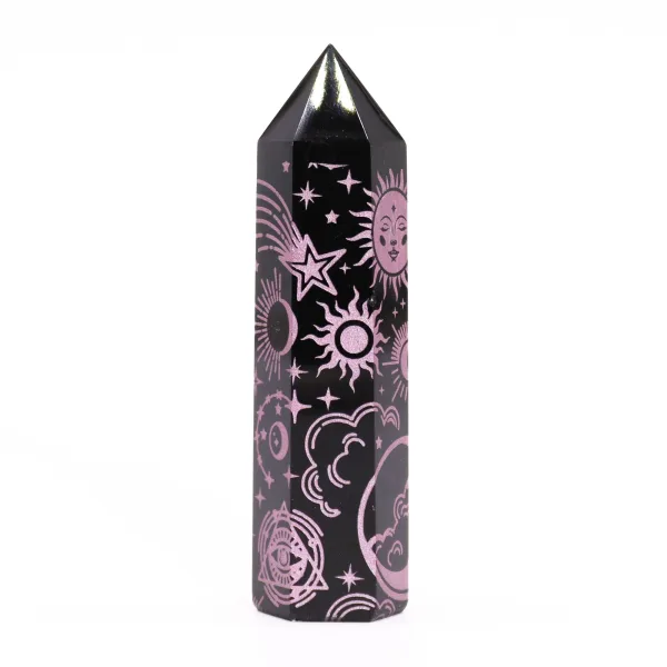 Černé Obsidiánové Hroty (cca 60-70 gm 9cm) - Mystický Příběh - Růžová Růže