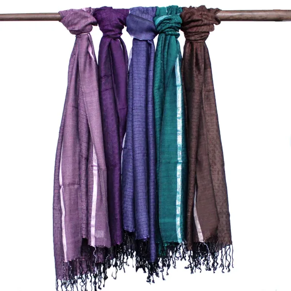 Velké Indické Boho Šátky - 75x180cm - Náhodné Barvy se Zlatým Přešíváním