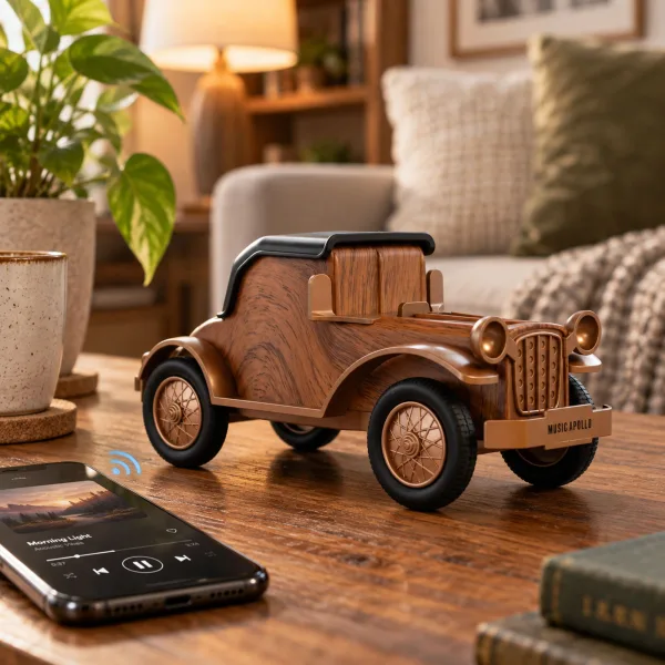 Mini Reproduktor - Klasické Vintage Auto s Držákem na Telefon - Bluetooth & FM Rádio