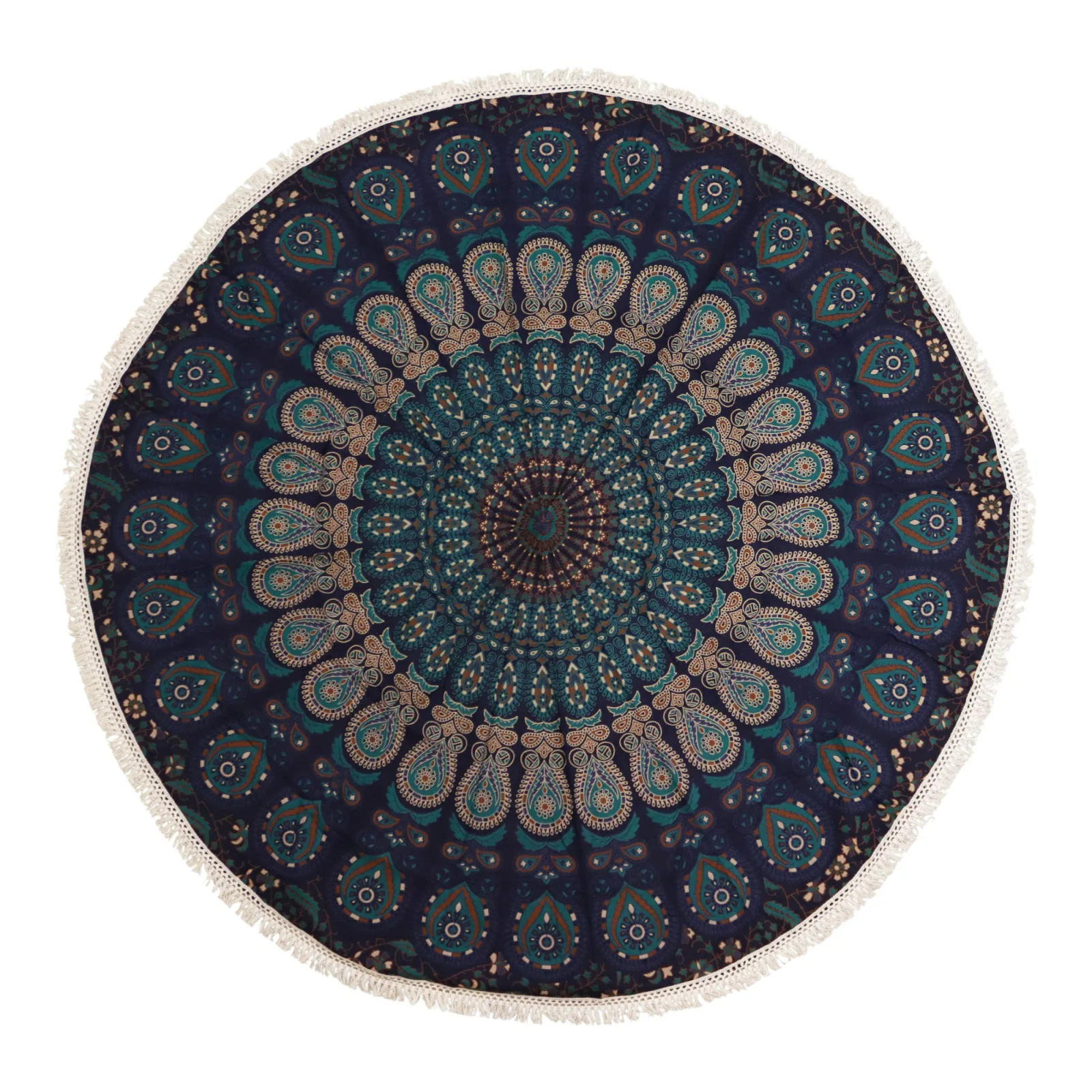 Malý Mandala Kruhový Nástěnný Závěs (130cm) - Páví Modrá