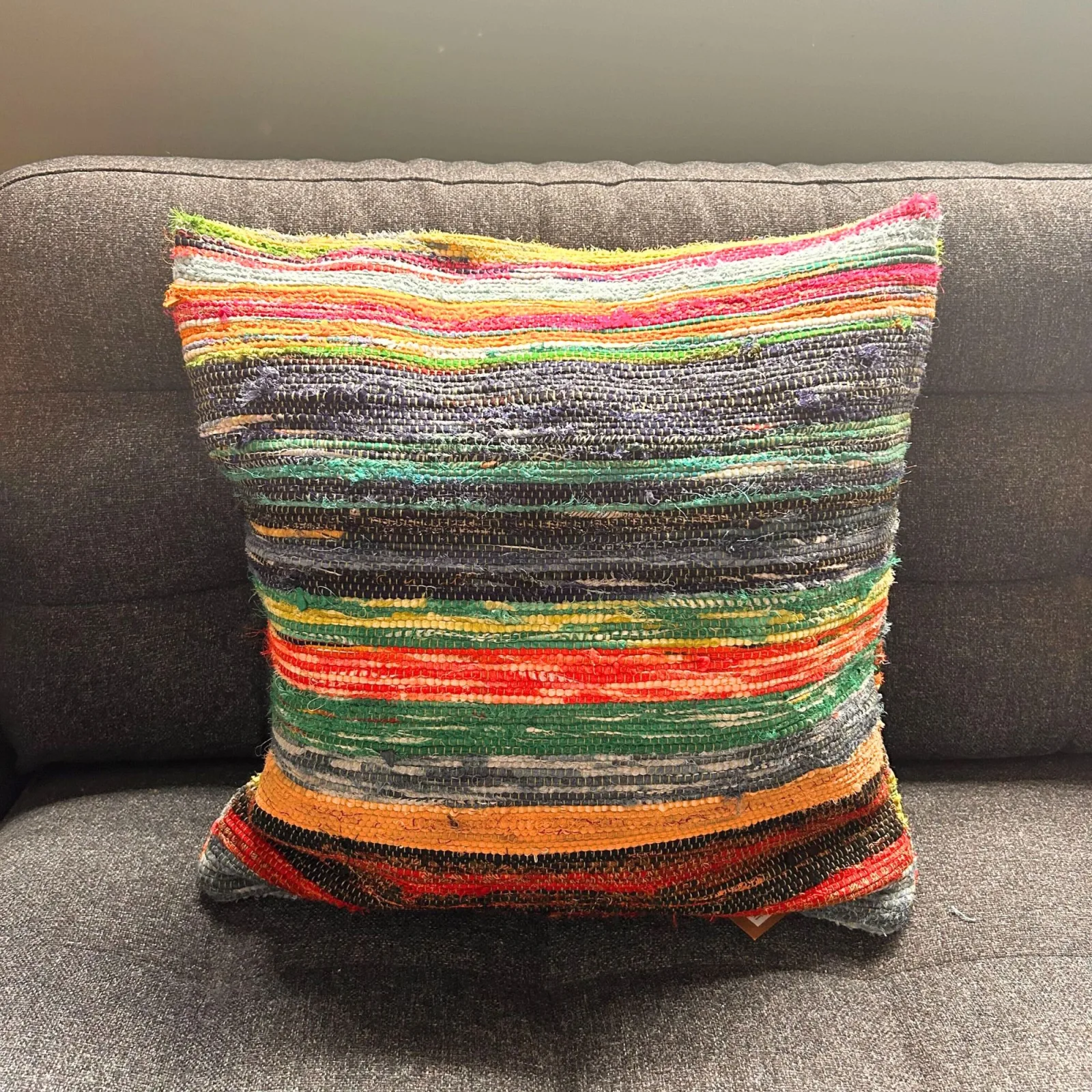 Povlečení na Polštář z Hadrovitého Koberce - 40x40cm - Naturální Zelená