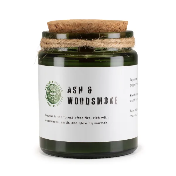 Woodwick sojová svíčka - Popel a dřevěný kouř